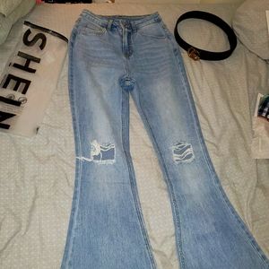 NWT High Waist Raw Hem Ripped Flared Jeans (SHEIN)
